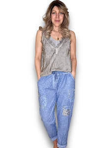 Pants: Bright Petrol Diamond Pkt Linen/Cotton Pant