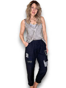 Pants: Black Diamond Pkt Linen/Cotton Pant