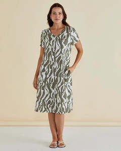 Betty Basics Elwood Dress | Olive Geometric Print