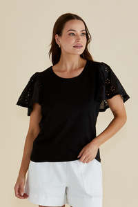 Lottie Embroidered Cotton Tee Black