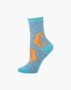 Socks: SEAHORSE BAMBOO SOCK - BLUE- S4-6