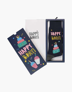 Socks: MENS HAPPY BIRTHDAY BAMBOO SOCK CARD - NAVY / R7-11