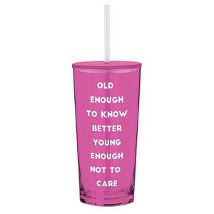 Slightly Sassy: Glass Tumbler W/Straw - Old Enough