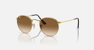 RAY-BAN ROUND METAL GOLD W BROWN