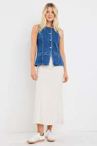 AMONG THE BRAVE BASELINE DENIM VEST TOP