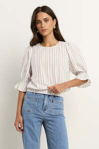 IVY + JACK LOVELY CHOCOLATE STRIPED SHIRRED BACK SS TOP