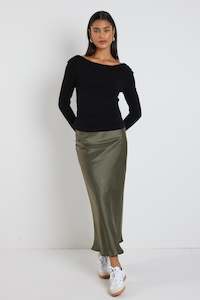 IVY + JACK ROSETTE STAIN BIAS MIDI SKIRT