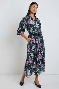 Ivy Jack: IVY + JACK STUDIO FLORAL BALLOON MIDI SHIRT DRESS