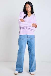 Ivy Jack: IVY + JACK DUSTY LILAC V NECK KNIT JUMPER