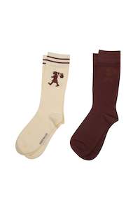 KAREN WALKER RUNAWAY GIRL SOCKS 2 PACK CREAM/MAHOGANY