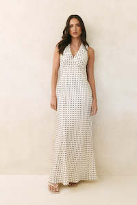 Stories Be Told: STORIES BE TOLD ASTON DITSY POLA SATIN BIAS FLARED MAXI DRESS