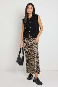 Stories Be Told: STORIES BE TOLD RECORD SATIN LEOPARD SATIN BIAS MAXI SKIRT