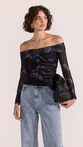 STAPLE THE LABEL AURA MESH OFF SHOULDER TOP