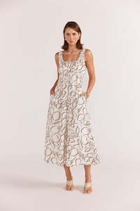 STAPLE THE LABEL AMINA SHIRRED MIDI DRESS