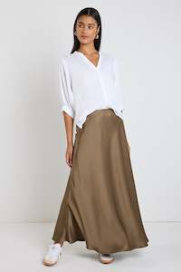 BY ROSA PRESERVE FLOATY SATIN BIAS MIDI SKIRT