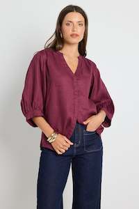 By Rosa: BY ROSA DEITY LINEN BUTTON THROUGH PUFF SLEEVE SS BLOUSE