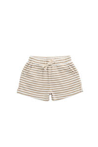 JAMIE KAY PIMA COTTON WESLEY SHORT- SLIM STRIPE BRIOCHE/CLOUD