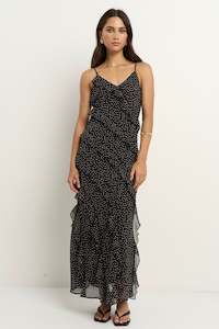 Georgia Mae: GEORGIA MAE POLKA DOT BIAS RUFFLE SLIP MAXI DRESS