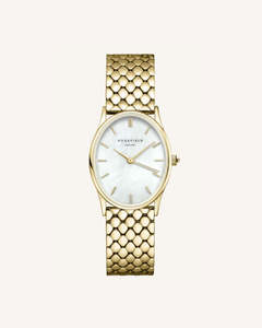 Rosefield: ROSEFIELD OVAL WHITE PEARL FACE GOLD BRACELET WATCH