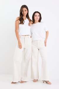 Among The Brave: AMONG THE BRAVE ZOEY ECRU HIGH RISE WIDE LEG POCKET JEAN
