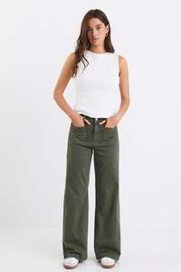 Among The Brave: AMONG THE BRAVE ZOEY DARK KHAKI HIGH ROSE WIDE LEG JEAN