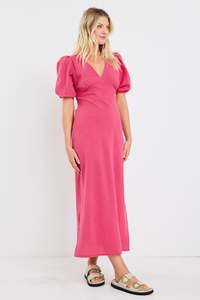 AMONG THE BRAVE AMORA DITSY GINGHAM SS BIAS MIDI DRESS