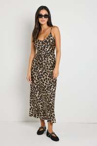 Stories Be Told: STORIES BE TOLD EXHIBITION ANIMAL SATIN V NECK SLIP DRESS