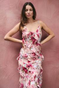 Georgia Mae: GEORGIA MAE GALORE PAINTED ROSE BIAS RUFFLE SLIP MAXI DRE3SS