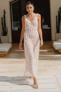 Georgia Mae: GEORGIA MAE DELIGHTFUL CREAM POLKA DOT GEORGETTE BIAS SLIP MAXI DRESS