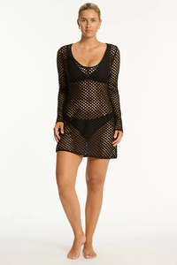 SEA LEVEL CASTAWAY MESH COVER UP BLACK