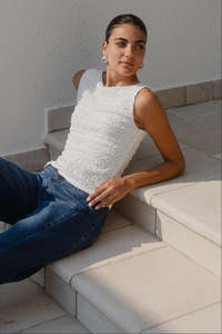 AMONG THE BRAVE UNTAMED IVORY LACE SLEEVELESS BOAT NECK TOP