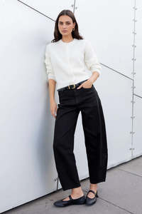 AMONG THE BRAVE GRADUATE JET BLACK STRETCH BARREL JEANS