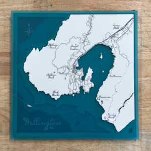 Bathymetric Coastal Map Art: Wellington map
