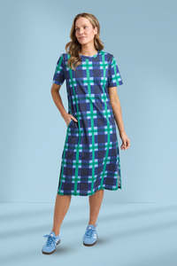Elm Bari Tee Dress Blue Check Yardage Print