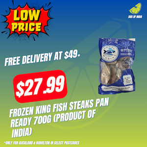 Frozen Meats Snacks: Frozen King Fish Steaks Pan Ready 700g (Product of India)
