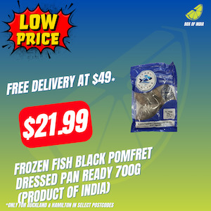 Frozen Fish Black Pomfret Dressed Pan Ready 700g (Product of India)