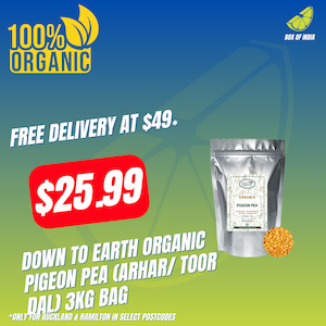 Organic Pigeon Pea (Arhar/ Toor Dal) 3kg bag (Down To Earth)