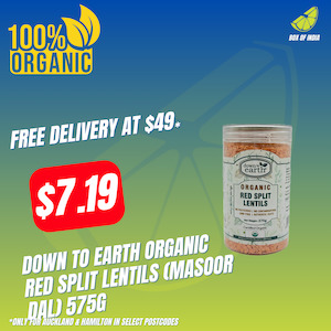 Organic Red Split Lentils (Masoor Dal) 575g (Down To Earth)