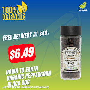 Organic Spices: Organic Peppercorn Black 60g (Down To Earth)