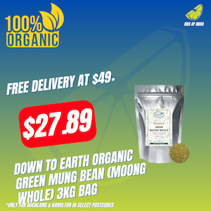 Organic Lentils Beans: Organic Green Mung Bean (Moong Whole) 3kg Bag (Down To Earth)