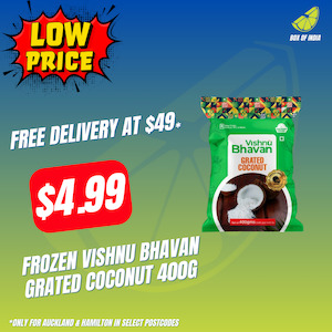 South Indian Frozen: Frozen Vishnu Bhavan Grated Coconut 400g