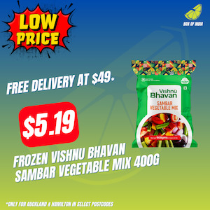 South Indian Frozen: Frozen Vishnu Bhavan Sambar Vegetable mix 400g