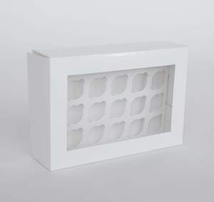 24 Mini Cupcake Boxes with Clear Window - Gloss White