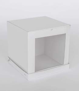 Fbt Bundle Cake: 14” x 14” x 14” Tall Height Cake Box with Front Clear Window - Gloss White