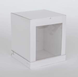 Fbt Bundle Cake: 12” x 12” x 14” Tall Height Cake Box with Front Clear Window - Gloss White