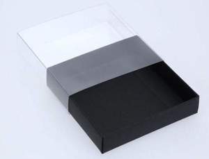 Dessert Boxes: 9 x 9 x 2cm Single Cookie Dessert Box with Clear Slide Cover - Black Designer Range