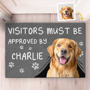 Custom Home Decor: Custom Photo Visitors Must Be Approved By This Dog - Dog & Cat Personalized Custom Home Decor Decorative Mat - House Warming Gift For Pet Owners, Pet Lovers