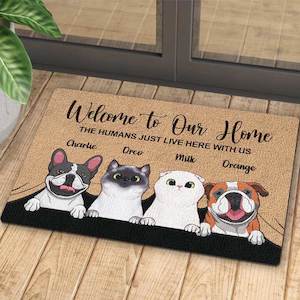 Custom Home Decor: Welcome To The Pet Home - Funny Personalized Pet Decorative Mat, Doormat (Cat & Dog)