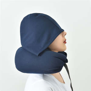 Travel Supplies: Travel Pillow Cotton U-Shape Head Rest Neck Pillow with Hood for Airplane Car Office