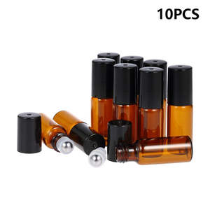 10Pcs 5ml Essential Oil Roller Bottle Stainless Steel Roller Ball Amber Glass Co&hellip;